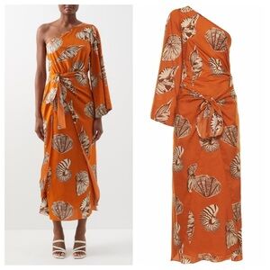 Johanna Ortiz Seashell Sonata Off The Shoulder Midi Dress Orange Ecru